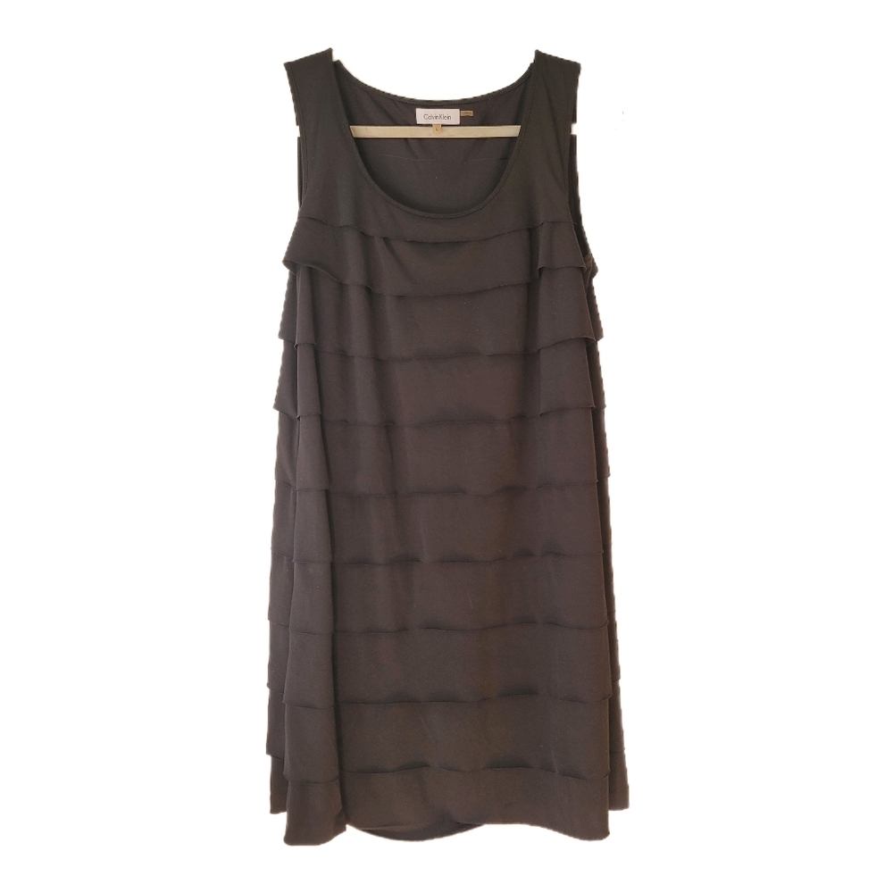 Calvin Klein Dress Womens L Large Black Sleeveless Ruffle